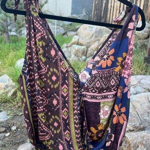 Free People Multicolor Boho Floral Tie Tank Silk Medium